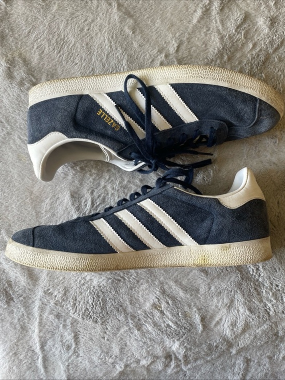 adidas Navy Suede Sneakers with White Stripes and Gold Logo size 12